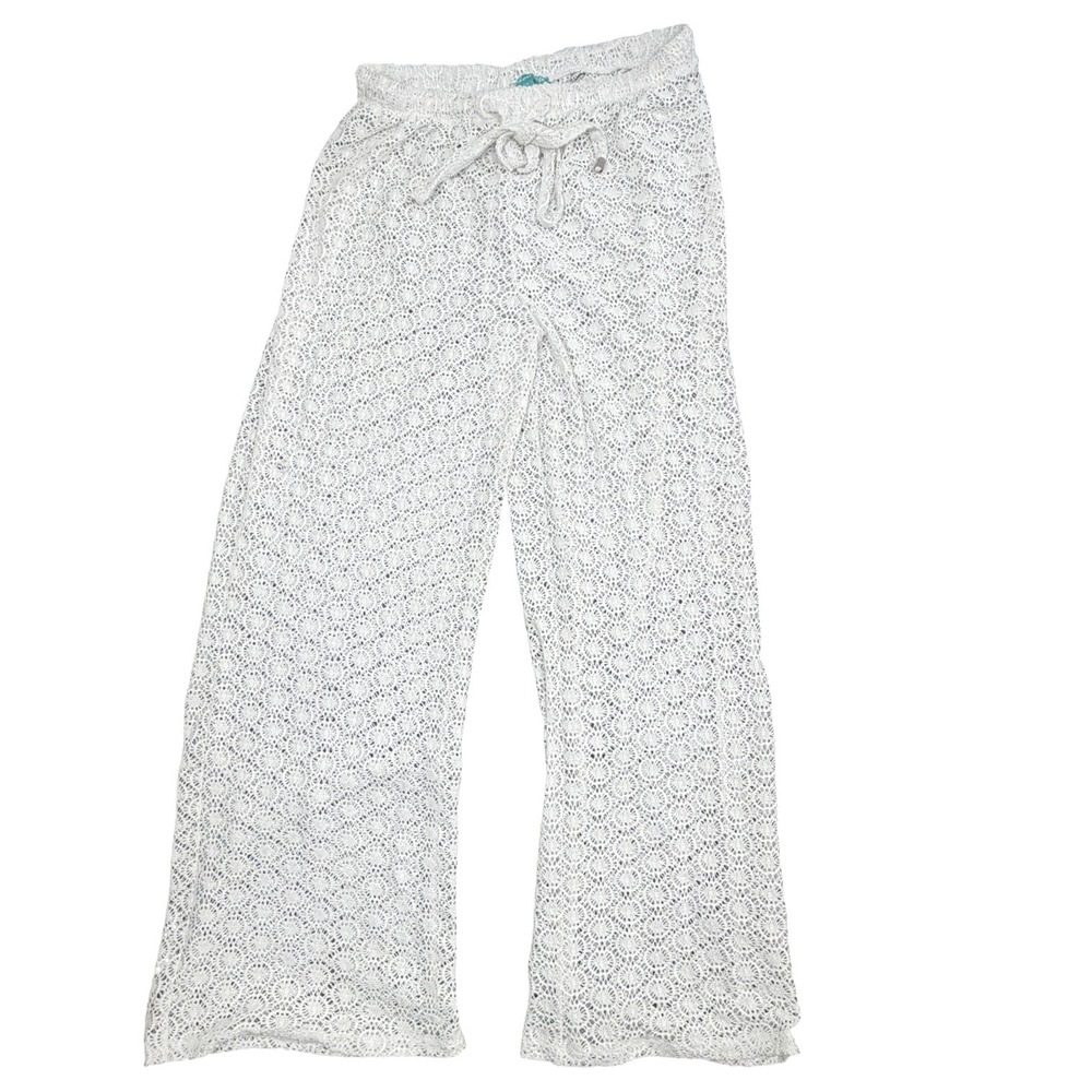 Shore Life Pants Womens L White Crochet Lace Wide Leg Beach Cover Up Boho Resort